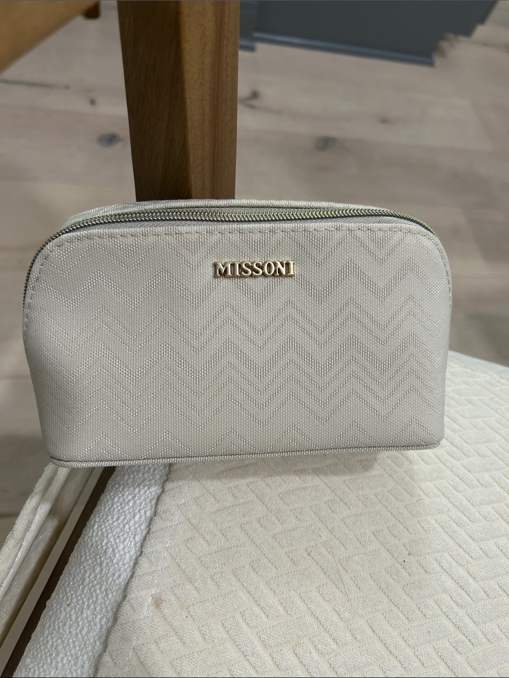 Missoni Cream Chevron Cosmetic Case with Gold Logo